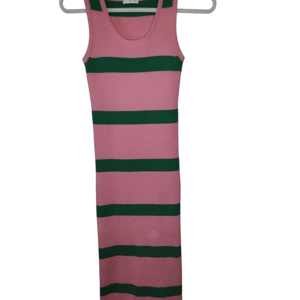 Pink Lily Sleeveless Midi Sweater Dress with Pink and Green Stripes